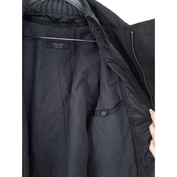 Zara Man Classic Sport Black Double Breasted Peacoat Zip Out Liner Coat Jacket L - Picture 8 of 12